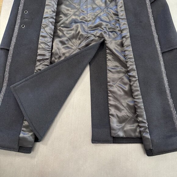 Vintage Y2K Ramosport Black Trench Overcoat Grommet Studded Cashmere Wool Coat - Picture 9 of 16